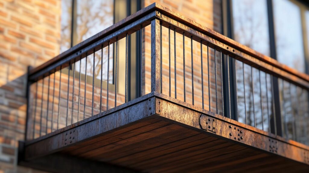 Balkon mit Holzboden, komplett Metall im Umbau - Auf alt gemacht
