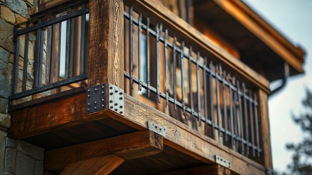 Projekte: Metall und Holz konstruierter Balkon - Rustikal gebaut mit Geländer und Unterbau